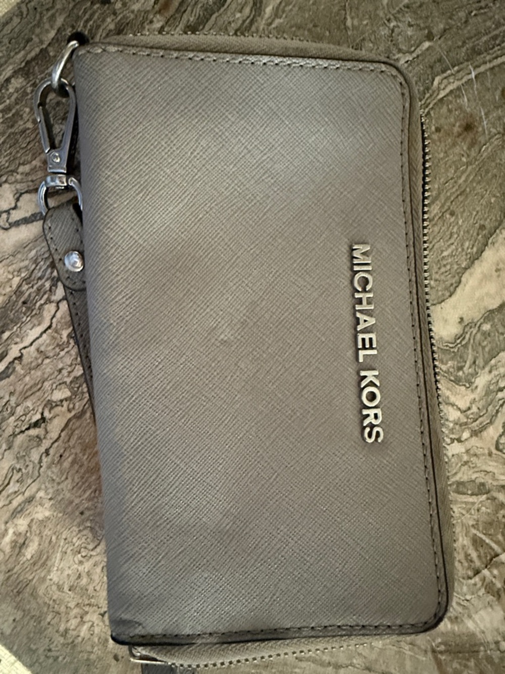 Michael Kors Unisex Gray Zip Wristlet Wallet with Logo